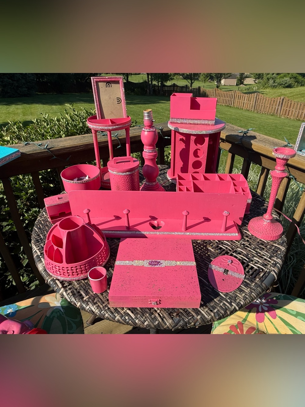 15 piece set-Hot Pink “Barbie Theme” vanity decor-with Rhinestone Accents!
